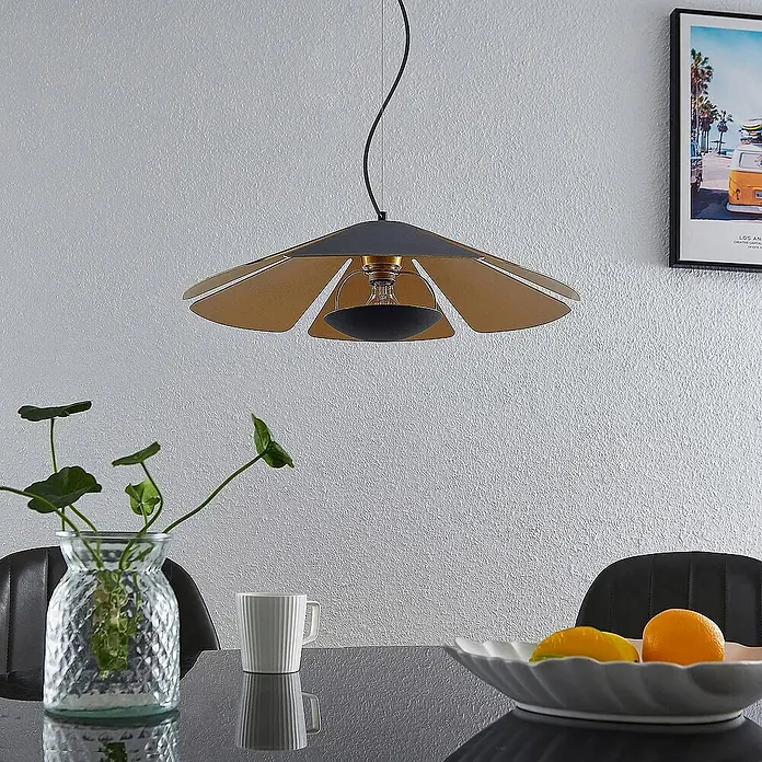 Lucande Pendelleuchte Jemmily - L x B x H: 60 x 60 x 12 cm, schwarz, Schwarz, gold, E27