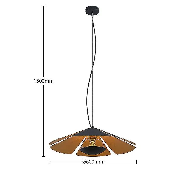 Lucande Pendelleuchte Jemmily - L x B x H: 60 x 60 x 12 cm, schwarz, Schwarz, gold, E27