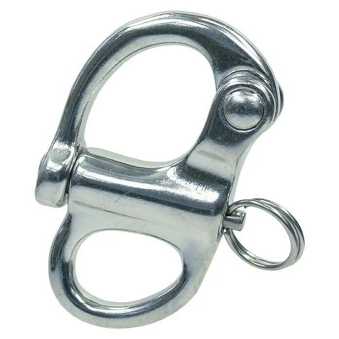 Marinetech Schnappschäkel - L x B: 45 x 29 mm, Bruchlast: 770 kg, Edelstahl, Stahlsorte: A4 - Drehbarer Schäkel aus Edelstahl mit Schnappverschluss und einem Ring, ideal für marine Anwendungen.