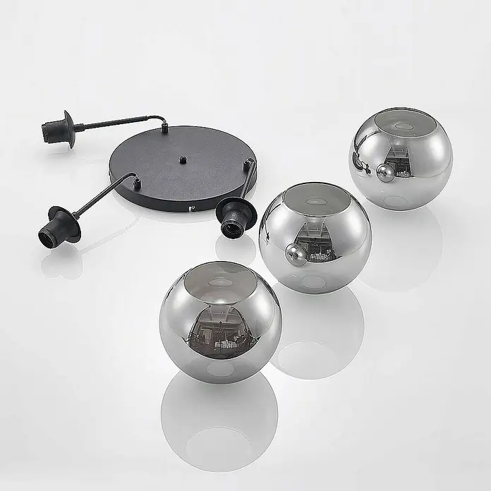 Lindby Pendelleuchte Jurian - L x B x H: 32 x 32 x 17,5 cm, alu / grau / zink, rauchgrau, Schwarz, E27