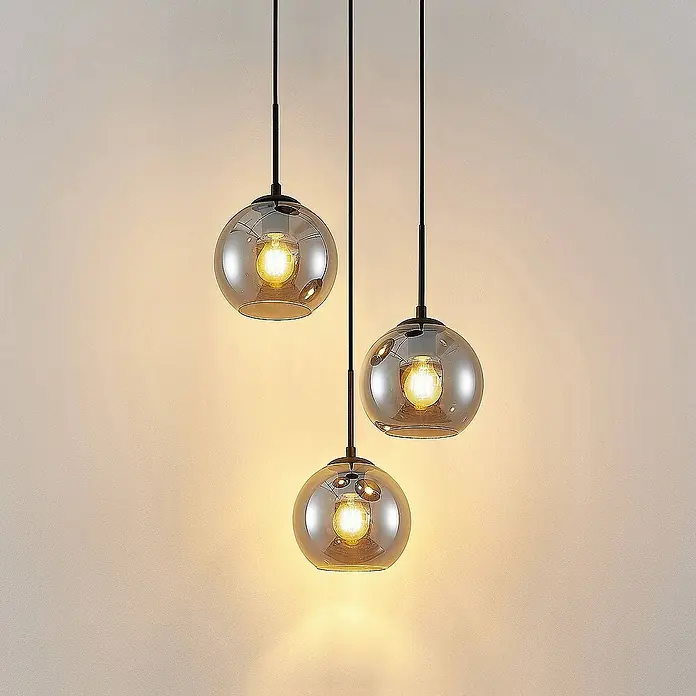 Lindby Pendelleuchte Jurian - L x B x H: 32 x 32 x 17,5 cm, alu / grau / zink, rauchgrau, Schwarz, E27