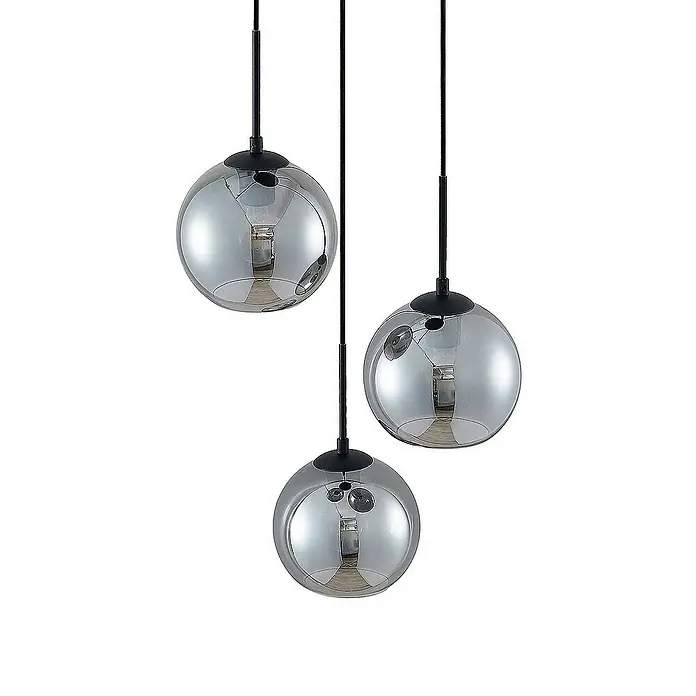 Lindby Pendelleuchte Jurian - L x B x H: 32 x 32 x 17,5 cm, alu / grau / zink, rauchgrau, Schwarz, E27
