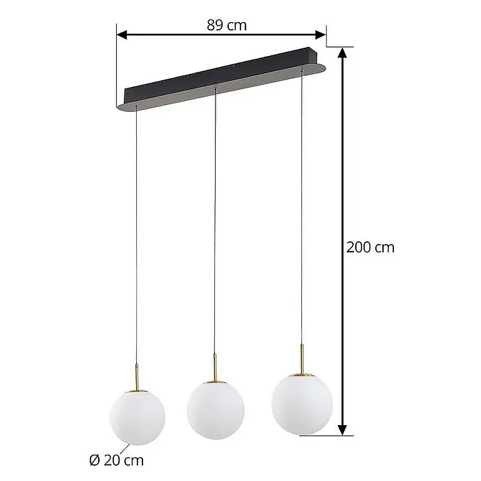 Lucande Pendelleuchte Joran - L x B x H: 89 x 20 x 20 cm, weiß / opal, opal weiß, gold, Schwarz