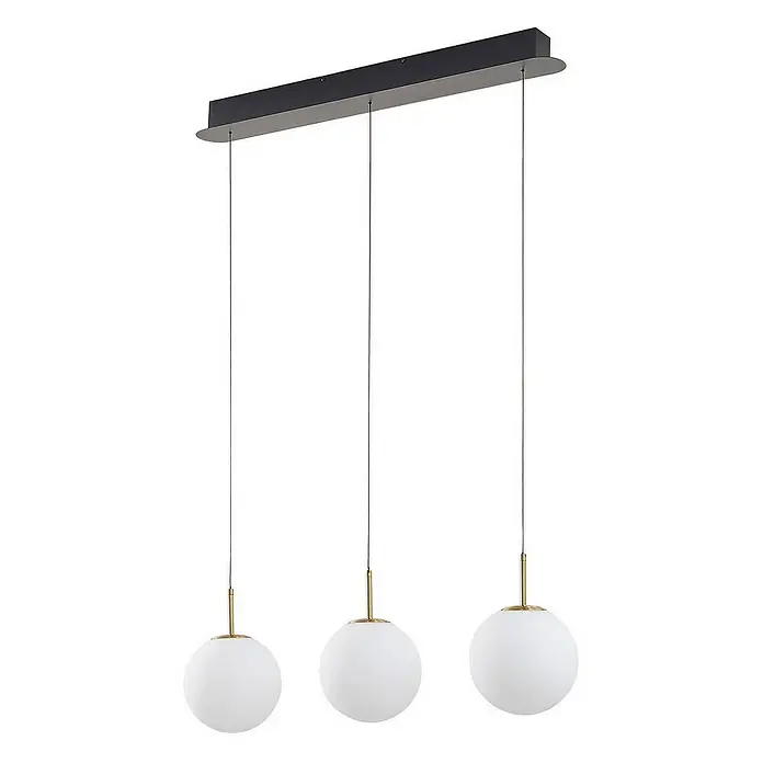 Lucande Pendelleuchte Joran - L x B x H: 89 x 20 x 20 cm, weiß / opal, opal weiß, gold, Schwarz