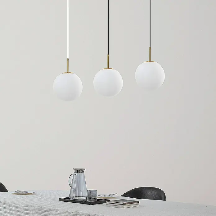 Lucande Pendelleuchte Joran - L x B x H: 89 x 20 x 20 cm, weiß / opal, opal weiß, gold, Schwarz
