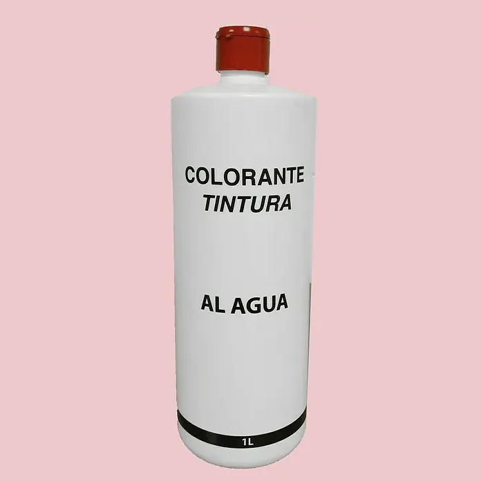 Colorante al agua - Rojo óxido, 1 l - Botella con el rótulo "COLORANTE TINTURA AL AGUA", un tinte al agua, con tapón rojo y banda negra en la parte inferior.