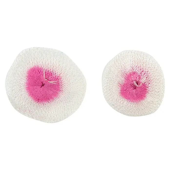 Campingaz Camisa para farolillo - 3 ud., Tamaño: S - Primer plano de dos discos cosméticos blancos con centros rosados, perfectos para la limpieza suave y las rutinas de cuidado de la piel.