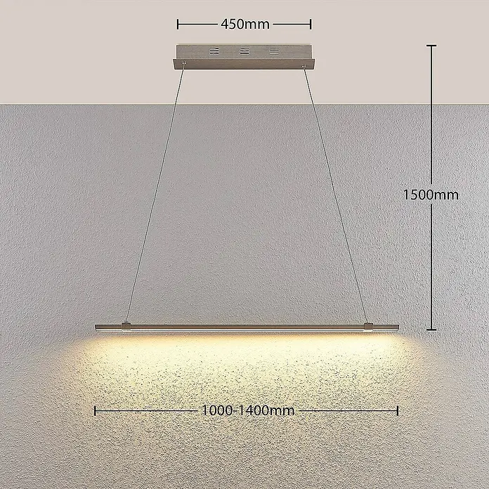 Lucande Pendelleuchte Tymon - L x B x H: 140 x 5 x 3 cm, alu / grau / zink, gefrostet, nickel satiniert