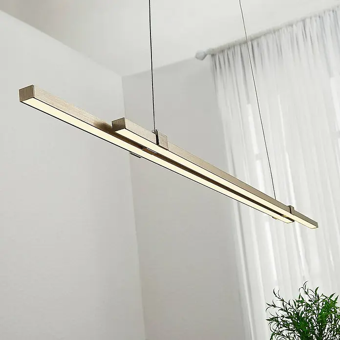 Lucande Pendelleuchte Tymon - L x B x H: 140 x 5 x 3 cm, alu / grau / zink, gefrostet, nickel satiniert