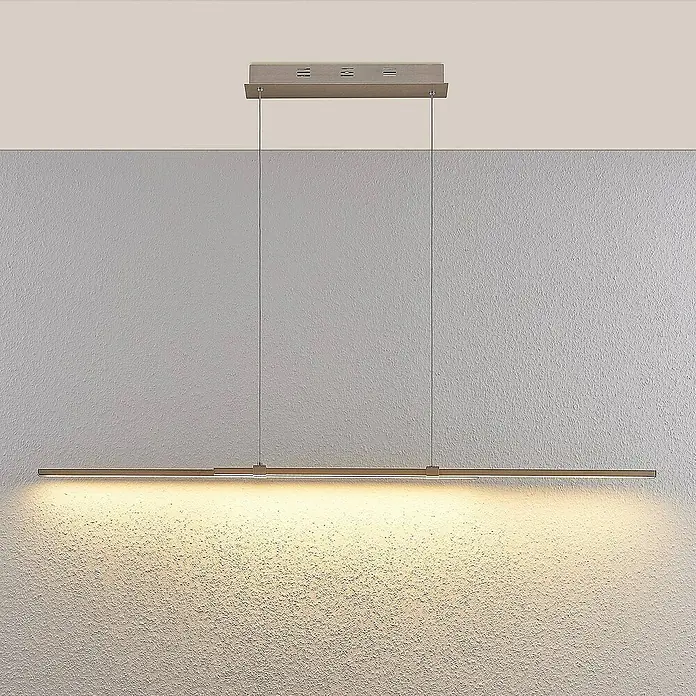 Lucande Pendelleuchte Tymon - L x B x H: 140 x 5 x 3 cm, alu / grau / zink, gefrostet, nickel satiniert