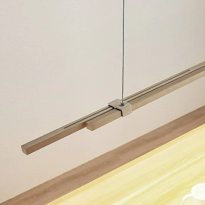 Lucande Pendelleuchte Tymon - L x B x H: 140 x 5 x 3 cm, alu / grau / zink, gefrostet, nickel satiniert