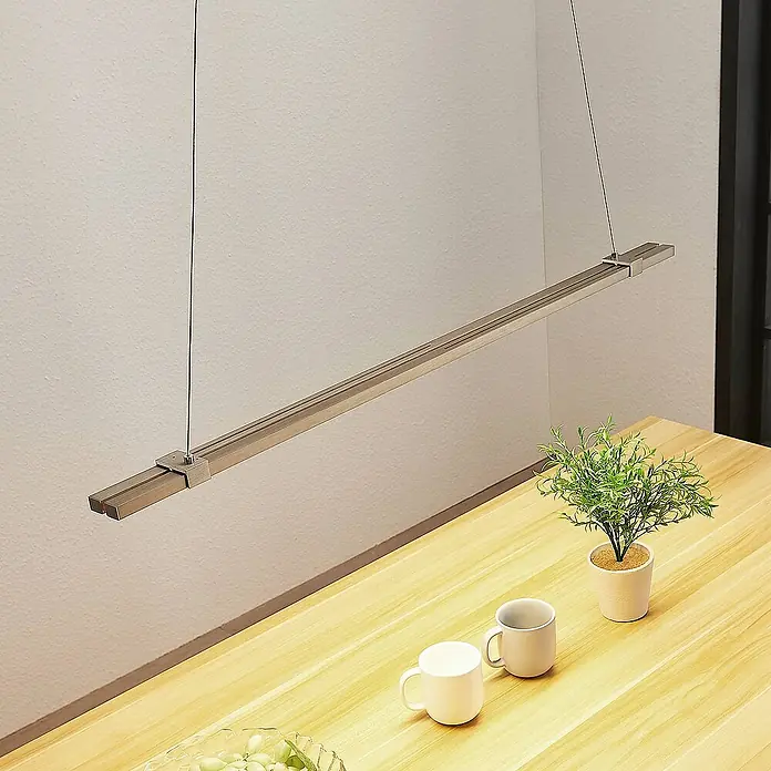 Lucande Pendelleuchte Tymon - L x B x H: 140 x 5 x 3 cm, alu / grau / zink, gefrostet, nickel satiniert