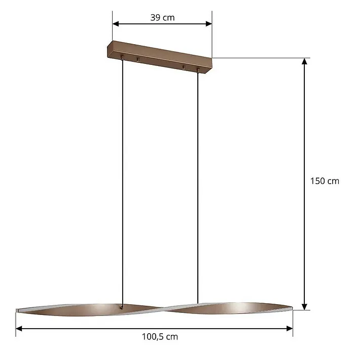 Lindby Pendelleuchte Jaren - L x B x H: 100 x 4 x 1 cm, braun / rost, braun, Schwarz