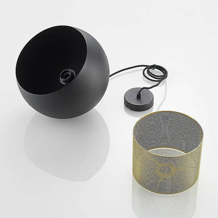 Lucande Pendelleuchte Sivaniel - L x B x H: 30 x 30 x 23,3 cm, schwarz, Schwarz, gold, E27