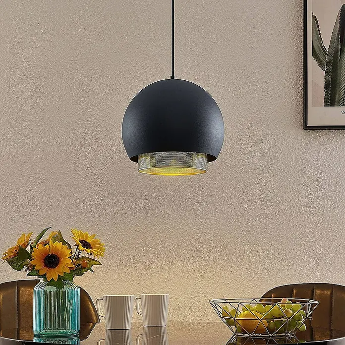Lucande Pendelleuchte Sivaniel - L x B x H: 30 x 30 x 23,3 cm, schwarz, Schwarz, gold, E27