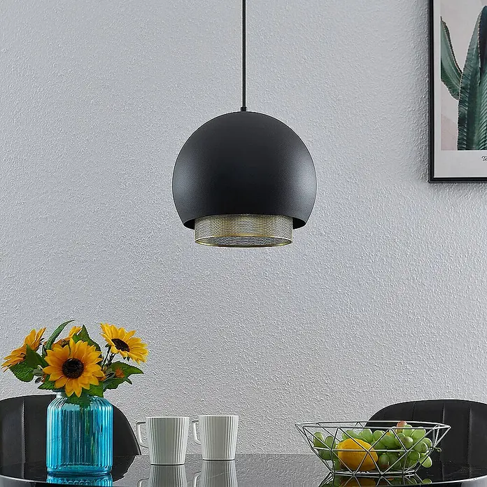 Lucande Pendelleuchte Sivaniel - L x B x H: 30 x 30 x 23,3 cm, schwarz, Schwarz, gold, E27