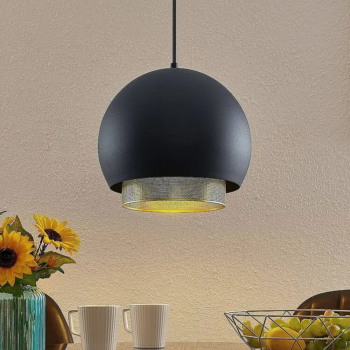 Lucande Pendelleuchte Sivaniel - L x B x H: 30 x 30 x 23,3 cm, schwarz, Schwarz, gold, E27