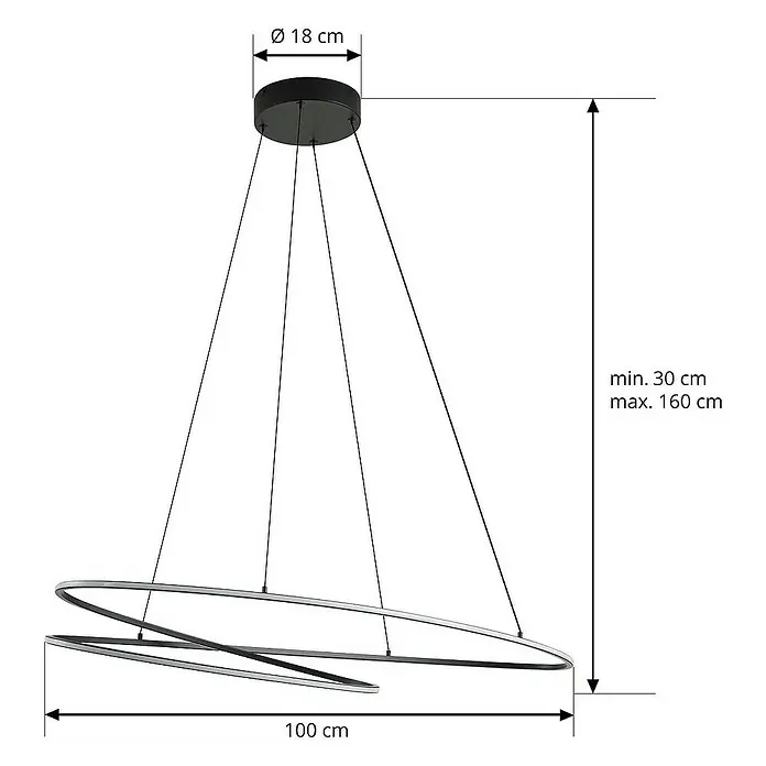 Lucande Pendelleuchte Gavril - L x B x H: 100 x 38 x 1 cm, schwarz, Schwarz