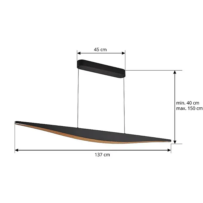 Lucande Pendelleuchte Clavit - L x B x H: 140 x 9 x 8 cm, schwarz, Schwarz