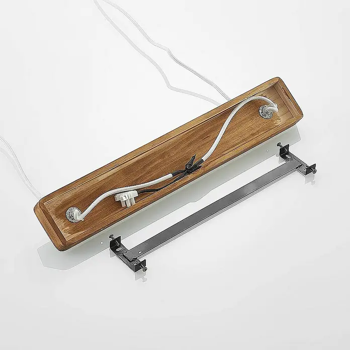 Lucande Pendelleuchte Becky - L x B x H: 82 x 31 x 150 cm, holz antik, weiß, messing poliert, E27