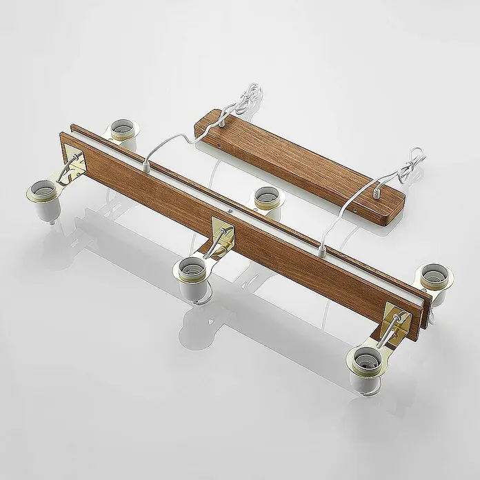 Lucande Pendelleuchte Becky - L x B x H: 82 x 31 x 150 cm, holz antik, weiß, messing poliert, E27