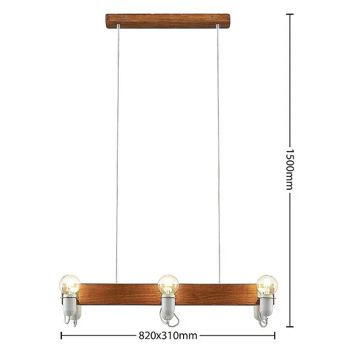 Lucande Pendelleuchte Becky - L x B x H: 82 x 31 x 150 cm, holz antik, weiß, messing poliert, E27