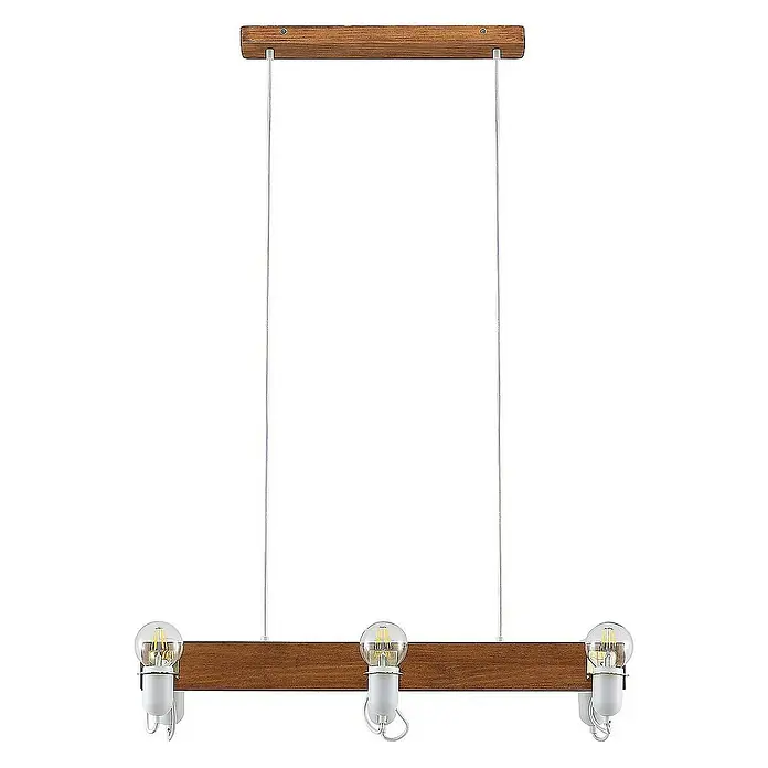 Lucande Pendelleuchte Becky - L x B x H: 82 x 31 x 150 cm, holz antik, weiß, messing poliert, E27