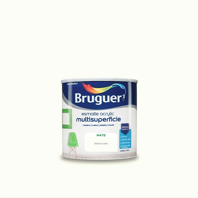 Bruguer Esmalte blanco Acrylic Multisuperficie blanco roto (250 ml, Mate)