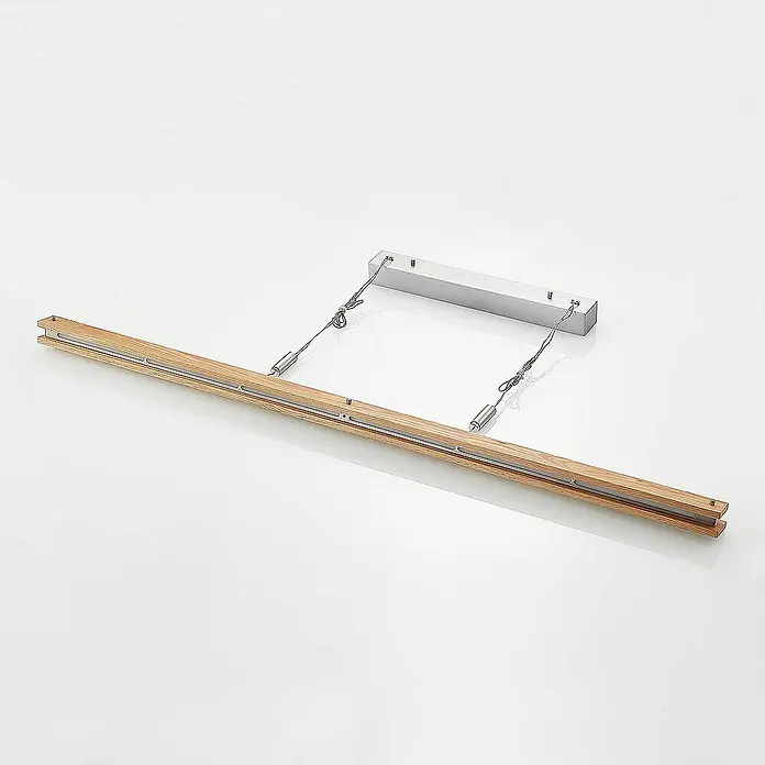 Lindby Pendelleuchte Alimara - L x B x H: 138 x 5 x 5 cm, Holz hell, nickel matt, holz hell