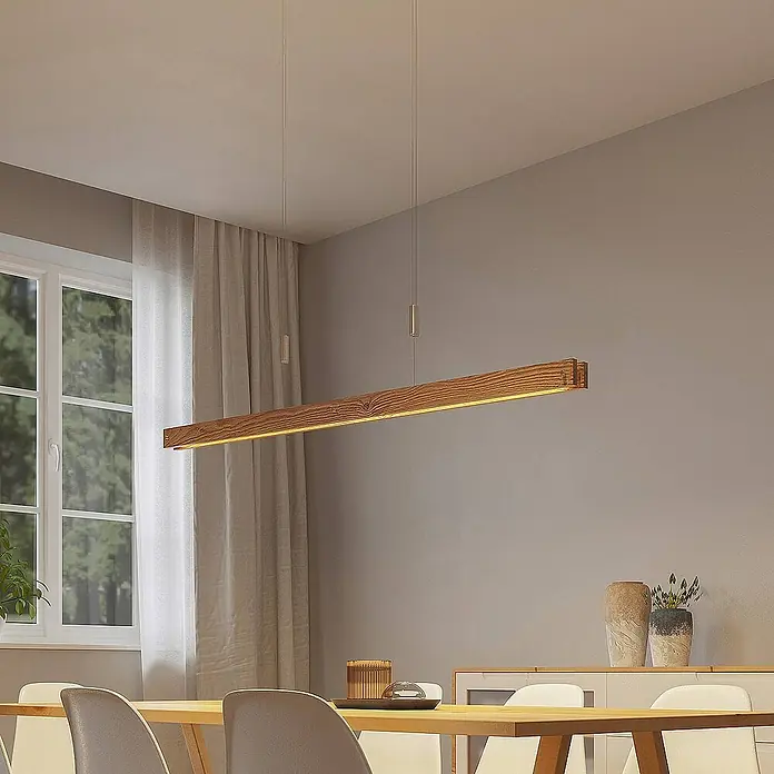 Lindby Pendelleuchte Alimara - L x B x H: 138 x 5 x 5 cm, Holz hell, nickel matt, holz hell