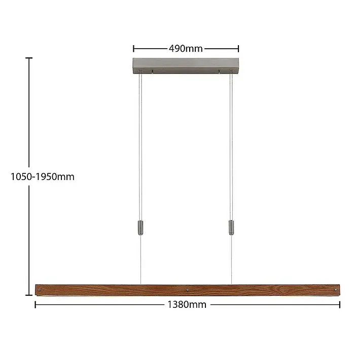 Lindby Pendelleuchte Alimara - L x B x H: 138 x 5 x 5 cm, Holz hell, nickel matt, holz hell
