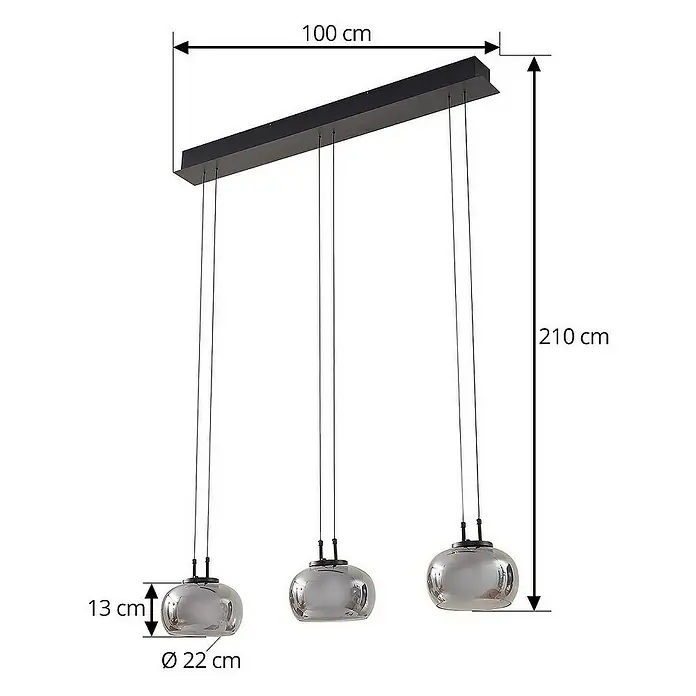 Lucande Pendelleuchte Dain - L x B x H: 100 x 21 x 13 cm, alu / grau / zink, rauchgrau, Schwarz