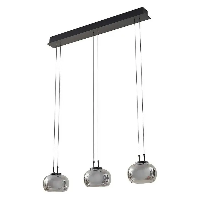 Lucande Pendelleuchte Dain - L x B x H: 100 x 21 x 13 cm, alu / grau / zink, rauchgrau, Schwarz