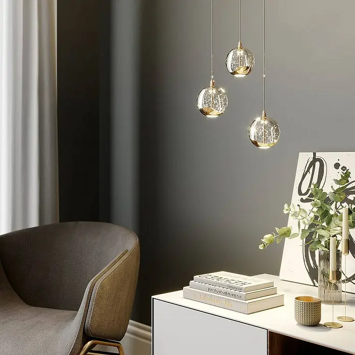 Lucande Pendelleuchte Hayley - L x B x H: 25 x 25 x 150 cm, klar / transparent, klar, gold