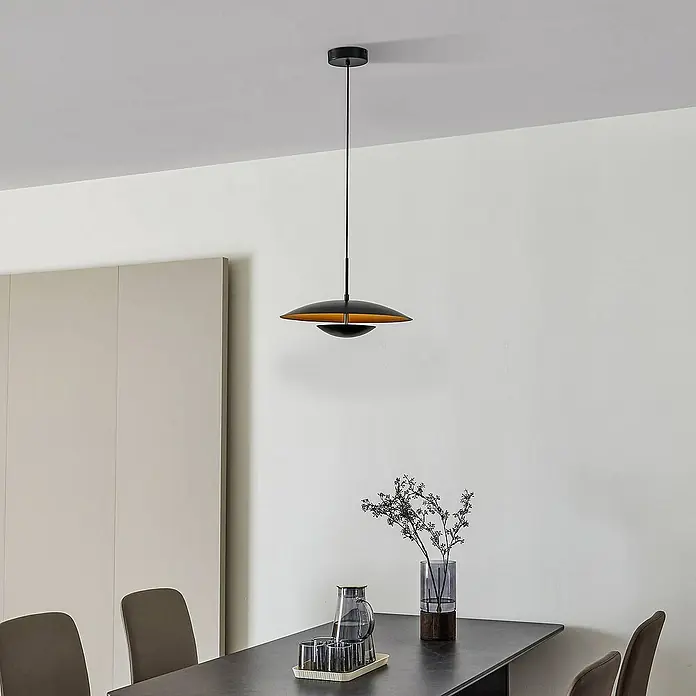 Lindby Pendelleuchte Tiama - L x B x H: 40 x 40 x 24 cm, schwarz, Schwarz, gold