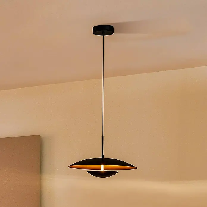 Lindby Pendelleuchte Tiama - L x B x H: 40 x 40 x 24 cm, schwarz, Schwarz, gold