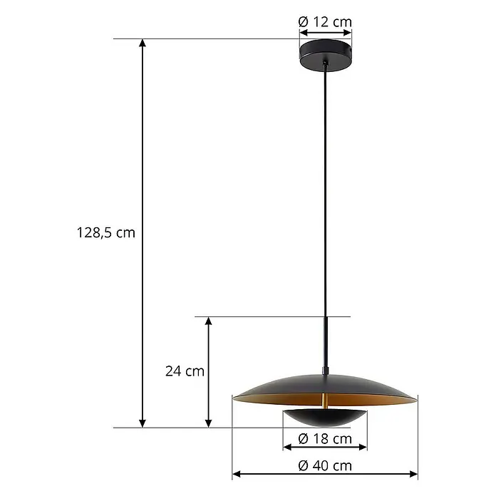 Lindby Pendelleuchte Tiama - L x B x H: 40 x 40 x 24 cm, schwarz, Schwarz, gold