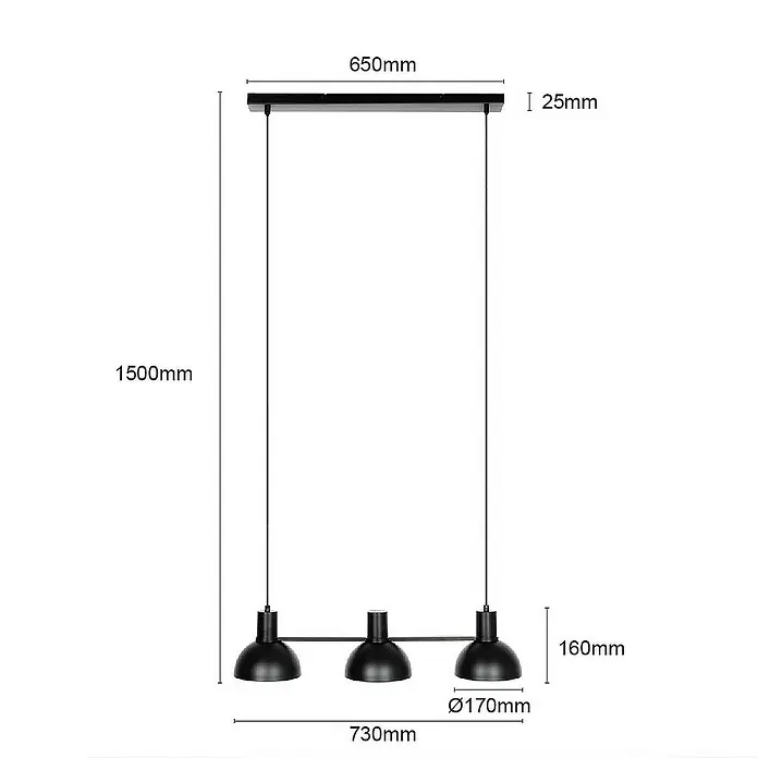 Lucande Pendelleuchte Mostrid - L x B x H: 73 x 17 x 16 cm, schwarz, Schwarz matt, E27