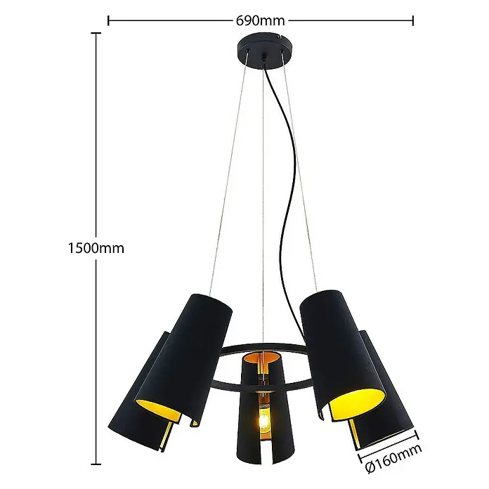 Lucande Pendelleuchte Kemoni - L x B x H: 69 x 69 x 28 cm, schwarz, Schwarz, gold, E27