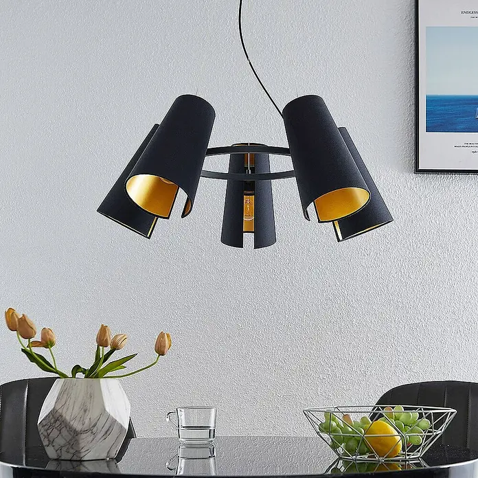 Lucande Pendelleuchte Kemoni - L x B x H: 69 x 69 x 28 cm, schwarz, Schwarz, gold, E27