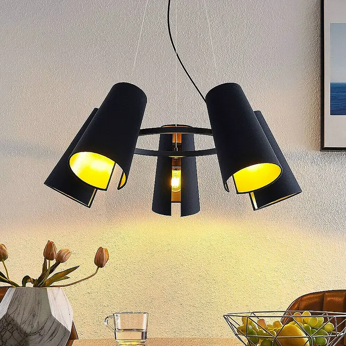 Lucande Pendelleuchte Kemoni - L x B x H: 69 x 69 x 28 cm, schwarz, Schwarz, gold, E27