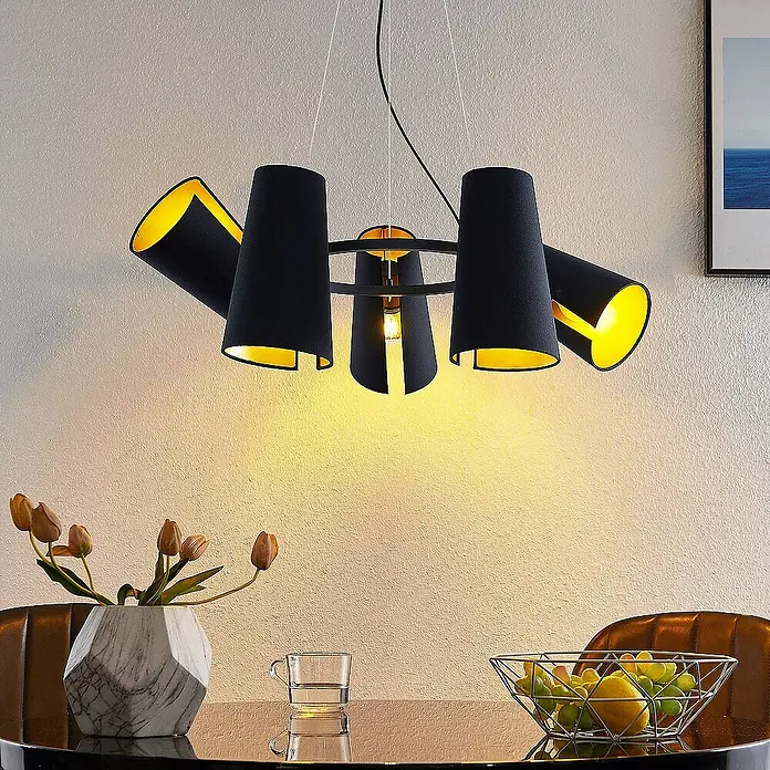 Lucande Pendelleuchte Kemoni - L x B x H: 69 x 69 x 28 cm, schwarz, Schwarz, gold, E27