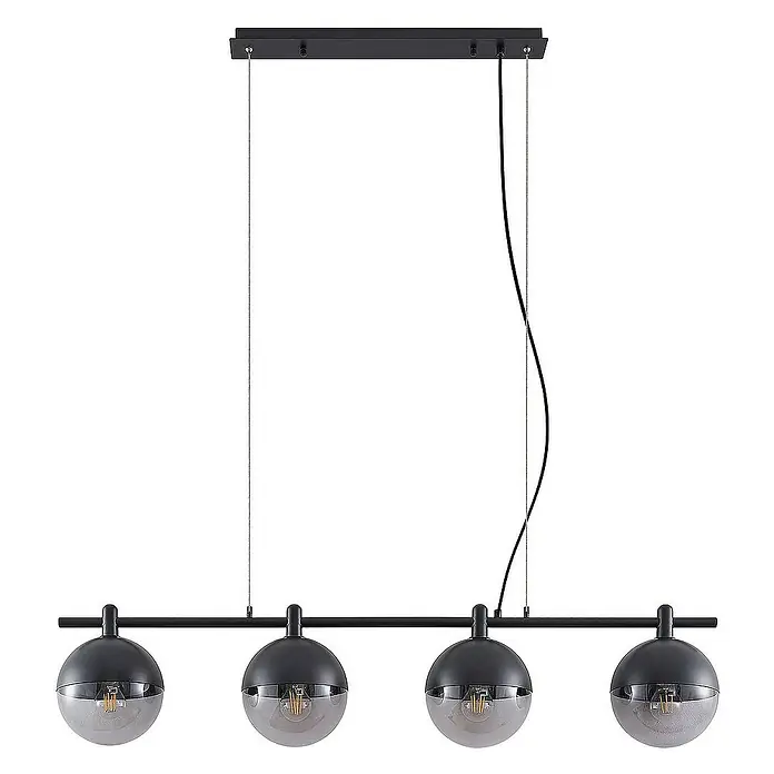 Lucande Pendelleuchte Dustian - L x B x H: 124 x 20 x 150 cm, klar, Schwarz, E27