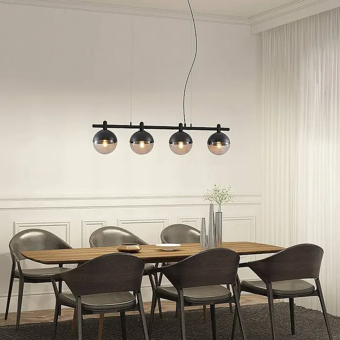 Lucande Pendelleuchte Dustian - L x B x H: 124 x 20 x 150 cm, klar, Schwarz, E27