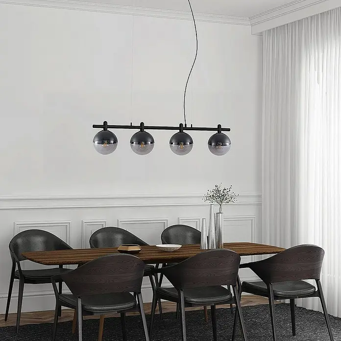 Lucande Pendelleuchte Dustian - L x B x H: 124 x 20 x 150 cm, klar, Schwarz, E27