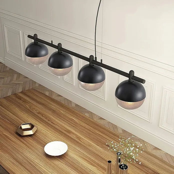 Lucande Pendelleuchte Dustian - L x B x H: 124 x 20 x 150 cm, klar, Schwarz, E27