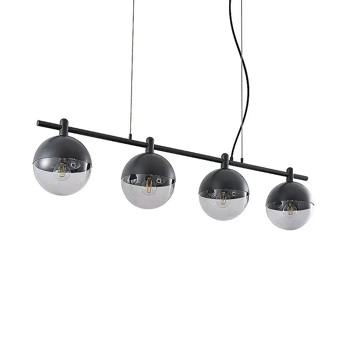 Lucande Pendelleuchte Dustian - L x B x H: 124 x 20 x 150 cm, klar, Schwarz, E27
