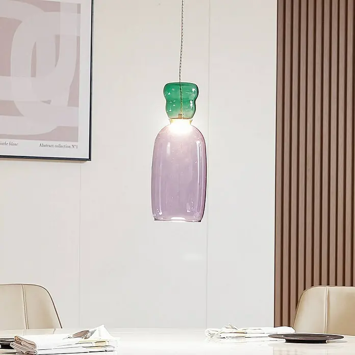 Lucande Pendelleuchte Fay - L x B x H: 15 x 15 x 37 cm, violett / pink / rose, lila, dunkelGrün, weiß matt