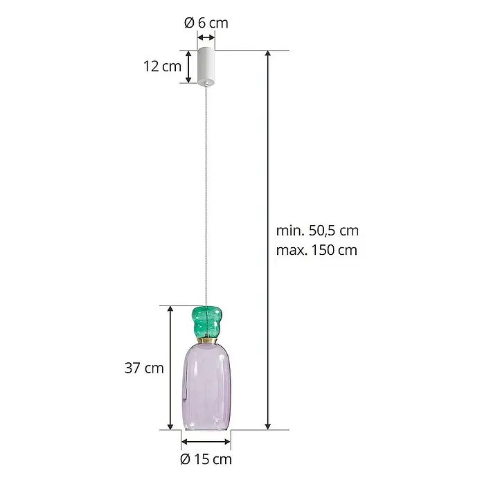 Lucande Pendelleuchte Fay - L x B x H: 15 x 15 x 37 cm, violett / pink / rose, lila, dunkelGrün, weiß matt
