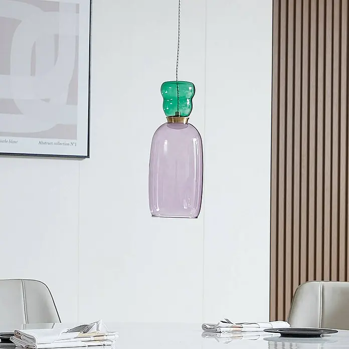 Lucande Pendelleuchte Fay - L x B x H: 15 x 15 x 37 cm, violett / pink / rose, lila, dunkelGrün, weiß matt